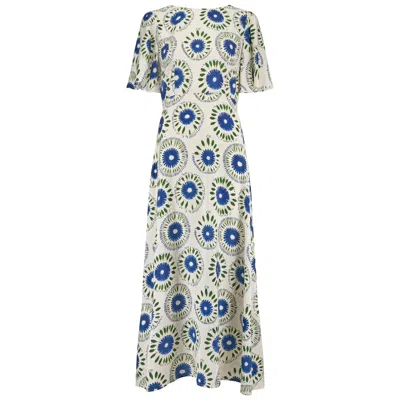 Traffic People Women's Blue / Green / White When I Close My Eyes White And Blue Print Rene Maxi Dress In Multi
