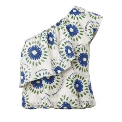 Traffic People Women's Blue / Neutrals / Green When I Close My Eyes Cream And Blue Print Asymmetric Bella Top In Animal Print