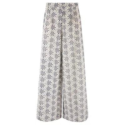 Traffic People Women's Blue / White Miss Daisy Navy And White Floral Rene Wide Leg Trousers In Multi