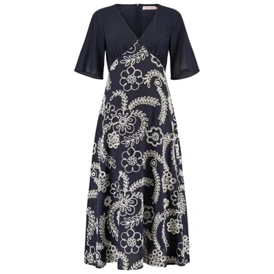 Traffic People Women's Blue / White Sandrine's Smile Navy Blue And White Floral Blythe Midi Dress In Multi