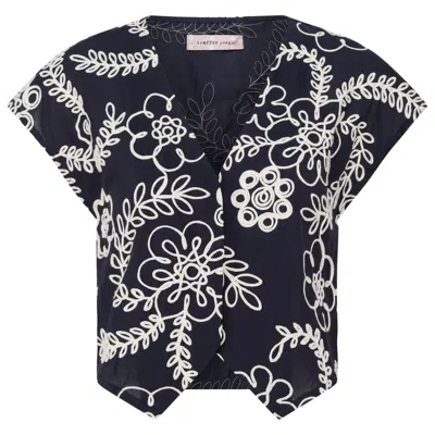 Traffic People Women's Blue / White Sandrine's Smile Navy Blue And White Floral Gatsby Vest Top In Multi