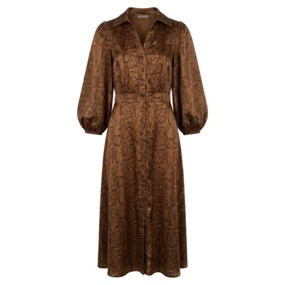 Traffic People Women's Brown / Black The Reimagined Brown And Black Snakeskin Print Frida Midi Dress
