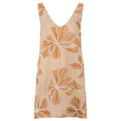 Traffic People Women's Brown / Orange Grace & Maude Brown Floral Valerie Linen Mini Dress In Multi