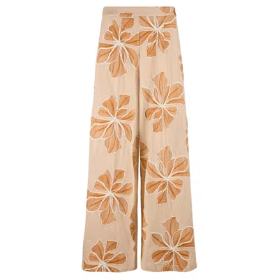 Traffic People Women's Brown / Orange / White Grace & Maude Floral Rene Wide Leg Trousers In Brown In Multi