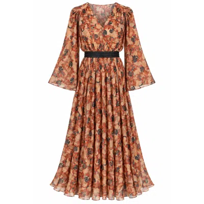 Traffic People Women's Brown / Red Autumn's Blessing Brown Red Print Circe Long Sleeve Maxi Dress