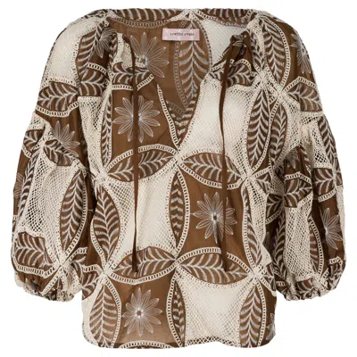 Traffic People Women's Brown / White The Briefest Of Moments Brown And White Embroidered Rose Blouse In Multi