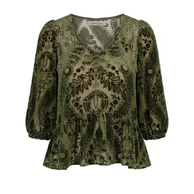 Traffic People Women's Cecilia Tallis Green Sheer Floral Stevie Blouse