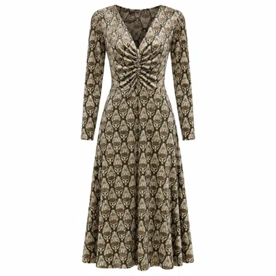 Traffic People Women's Celestial Nights Green Print Long Sleeve Harper Midi Dress
