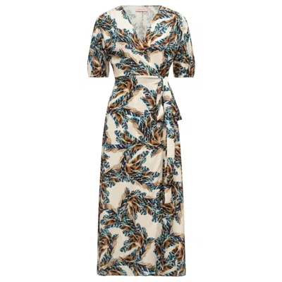 Traffic People Women's Feckless Feathers Charlie Wrap Dress In Blue/brown/white