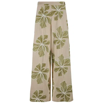 Traffic People Women's Green / White Grace & Maude Floral Rene Wide Leg Trousers In Green In Multi