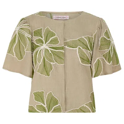 Traffic People Women's Green / White Grace & Maude Green Floral Daisy Top In Brown