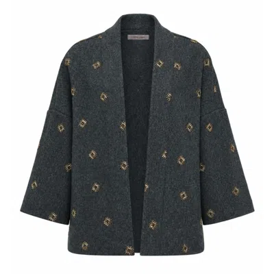 Traffic People Women's Grey / Gold When The Wind Blows Grey Gold Embroidered Relaxed Shrug Jacket In Grey/gold