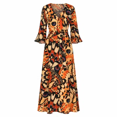 Traffic People Women's Metamorphosis Orange Butterfly Wing Print Deme Maxi Dress