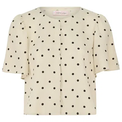 Traffic People Women's Neutrals / Black Spanish Harlem Cream And Black Polka Dot Daisy Top In White