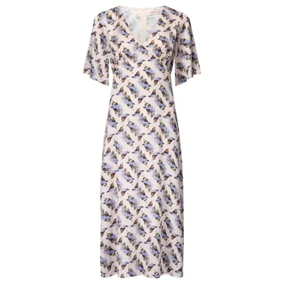 Traffic People Women's Neutrals / Blue Hummingbird Cream And Blue Print Blythe Midi Dress