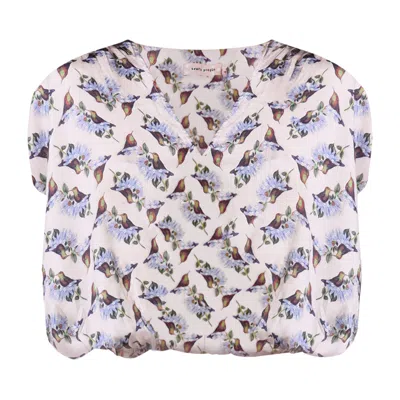 Traffic People Women's Neutrals / Blue / White Hummingbird Blue And White Bird Print Whispers Cropped Top In Multi