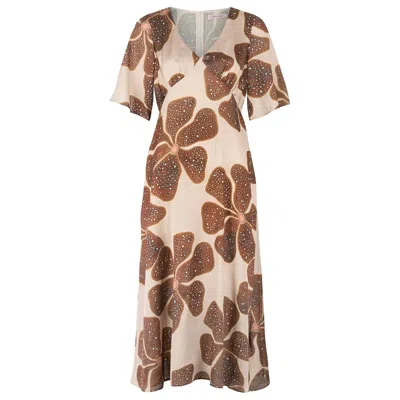 Traffic People Women's Neutrals / Brown Full Bloom Cream And Brown Floral Blythe Midi Dress In Multi