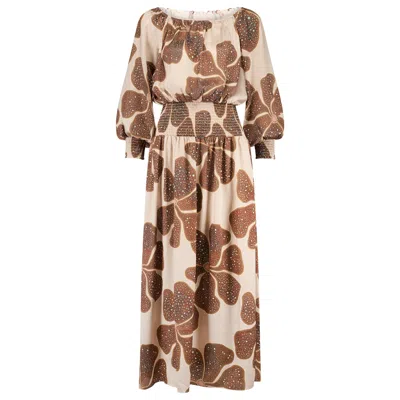 Traffic People Women's Neutrals / Brown Full Bloom Cream And Brown Floral Maxi Dress