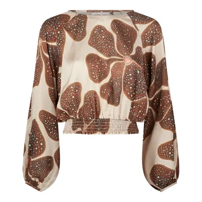 Traffic People Women's Neutrals / Brown Full Bloom Cream And Brown Floral River Deep Top