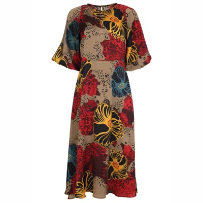 Traffic People Women's Red Into My Arms Floral Drape Dress In Multi