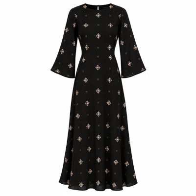 Traffic People Women's Sacred Silence Black Embroidered Long Sleeve Deme Maxi Dress