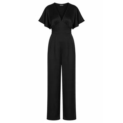 Traffic People Women's Smooth Operator Black Short Sleeve Grace Wide Leg Jumpsuit