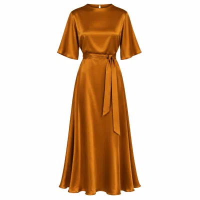 Traffic People Women's Smooth Operator Rust Brown Short Sleeve Tie Waist Edith Maxi Dress