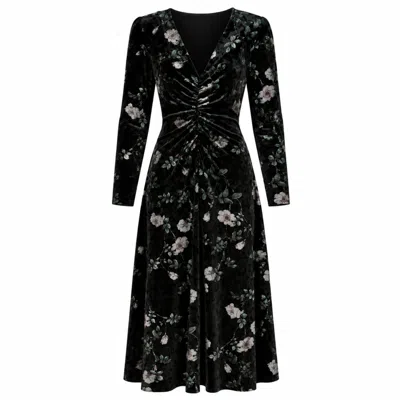 Traffic People Women's Swan Song Black Metallic Floral Long Sleeve Blain Midi Dress