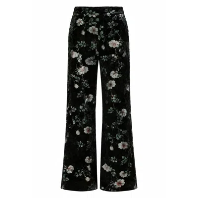 Traffic People Women's Swan Song Black Metallic Velvet Floral Edith Wide Leg Trousers