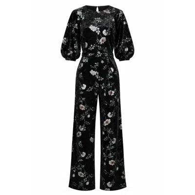Traffic People Women's Swan Song Black Velvet Metallic Floral Charlie Jumpsuit