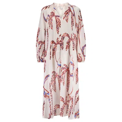 Traffic People Women's White / Red Birds Of A Feather Long Sleeve Relaxed Milo Dress In Multi