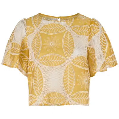 Traffic People Women's Yellow / White The Briefest Of Moments Yellow Floral Mesh Rene Blouse In Multi