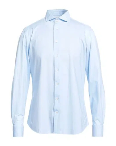 Traiano Man Shirt Azure Size 15 ¾ Polyester, Polyamide, Elastane In Blue