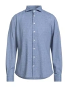 Traiano Man Shirt Slate Blue Size 17 Polyamide, Polyester, Elastane