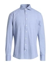 Traiano Man Shirt Slate Blue Size 17 Polyester, Polyamide, Elastane In Blue