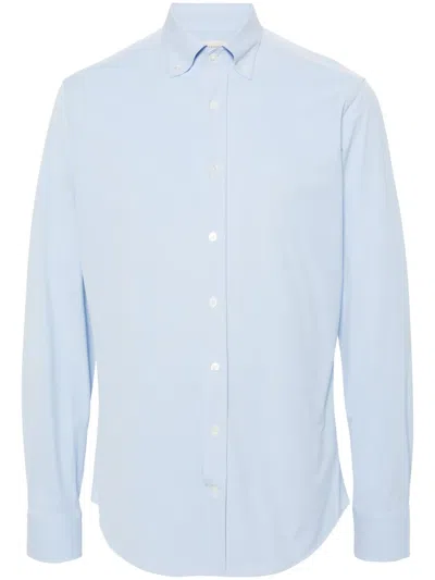 Traiano Milano Long-sleeve Stretch Shirt In Blue