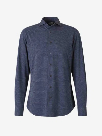Traiano Milano Rooster Duck Motif Shirt In Navy Blue