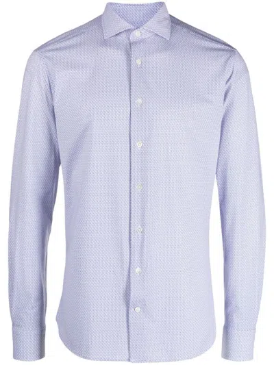 Traiano Milano Geometric-pattern Long-sleeve Shirt In Blue