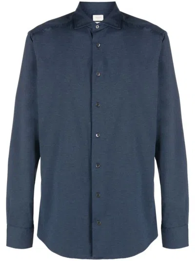 Traiano Milano Ribbed Longsleeved Shirt In Blue
