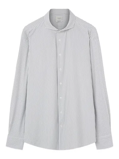 Traiano Milano Striped Banded-collar Shirt In Gray