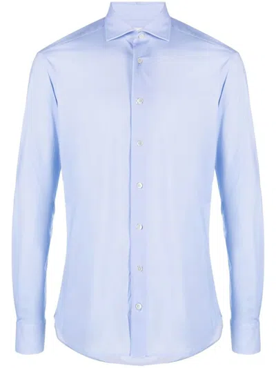 Traiano Rossini Radical Plain Blue Polyamide Polyester Shirt