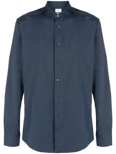 Traiano Rossini Radical Plain Navy Polyamide Shirt In Blue