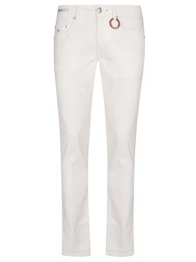 Tramarossa Slim-fit Tailored White Denim With Distinctive Red Leather Label