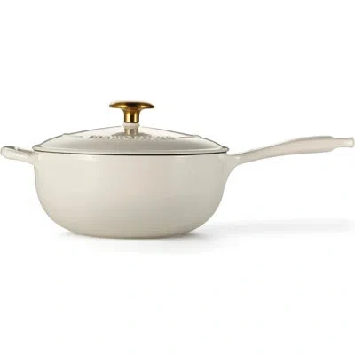 Tramontina Bestow Enameled Cast Iron Saucier Pan With Lid, 3-quart, Latte With Gold Knob In Cream