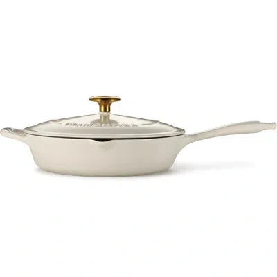 Tramontina Bestow Enameled Cast Iron Skillet With Lid, 10-inch Frying Pan, Latte With Gold Knob In Neutral