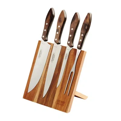 Tramontina Churrasco Bbq 5 Pc Cutlery Set With Magnetic Block… In Brown
