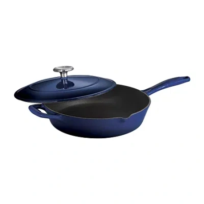 Tramontina Gourmet 10" Enameled Cast Iron Covered Skillet In Blue