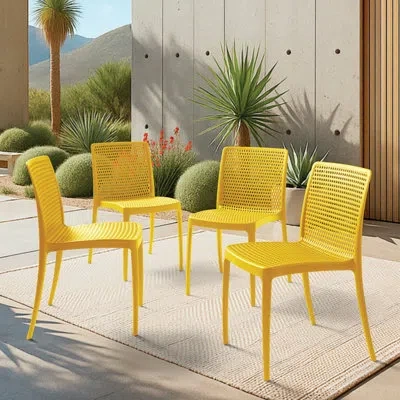 Tramontina Isabelle Stackable Dining Chairs – Stylish Ventilated Seating For Indoor Or Outdoor Use In Yellow