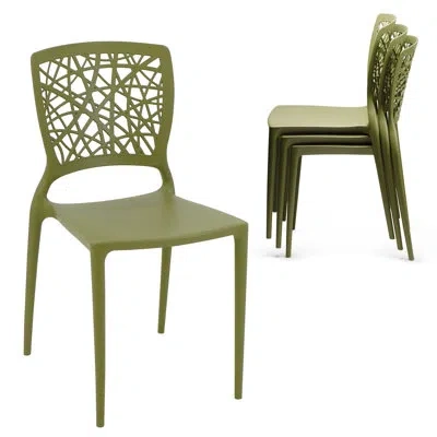 Tramontina Joana Stackable Dining Chairs – Contemporary Style Seating For Indoor Or Outdoor Use In Olive Green