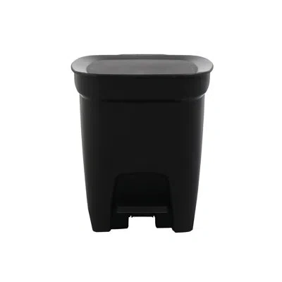 Tramontina Plastic Trash Bin With Step Pedal - Durable Injection Molded Design, Lid Liner, And Steel Rod In Black
